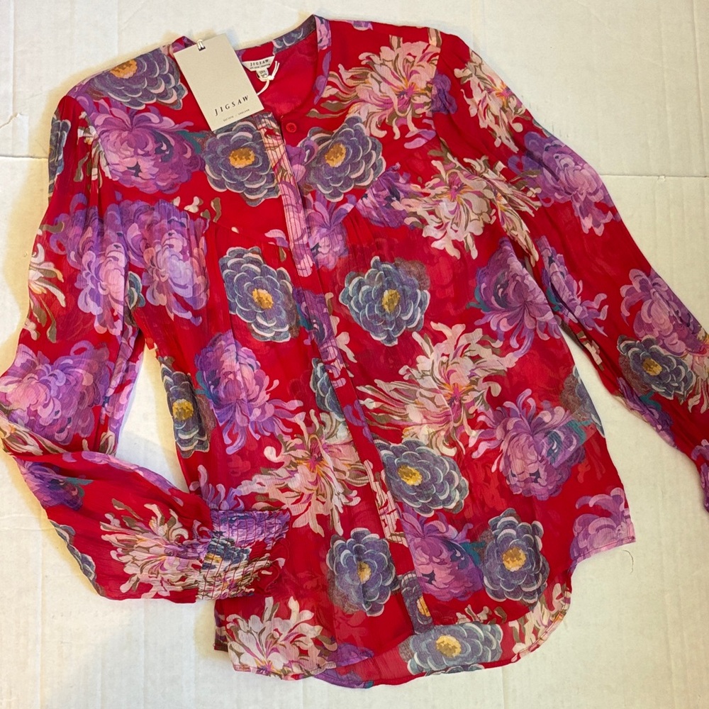 Jigsaw Red and Purple Floral Blouse